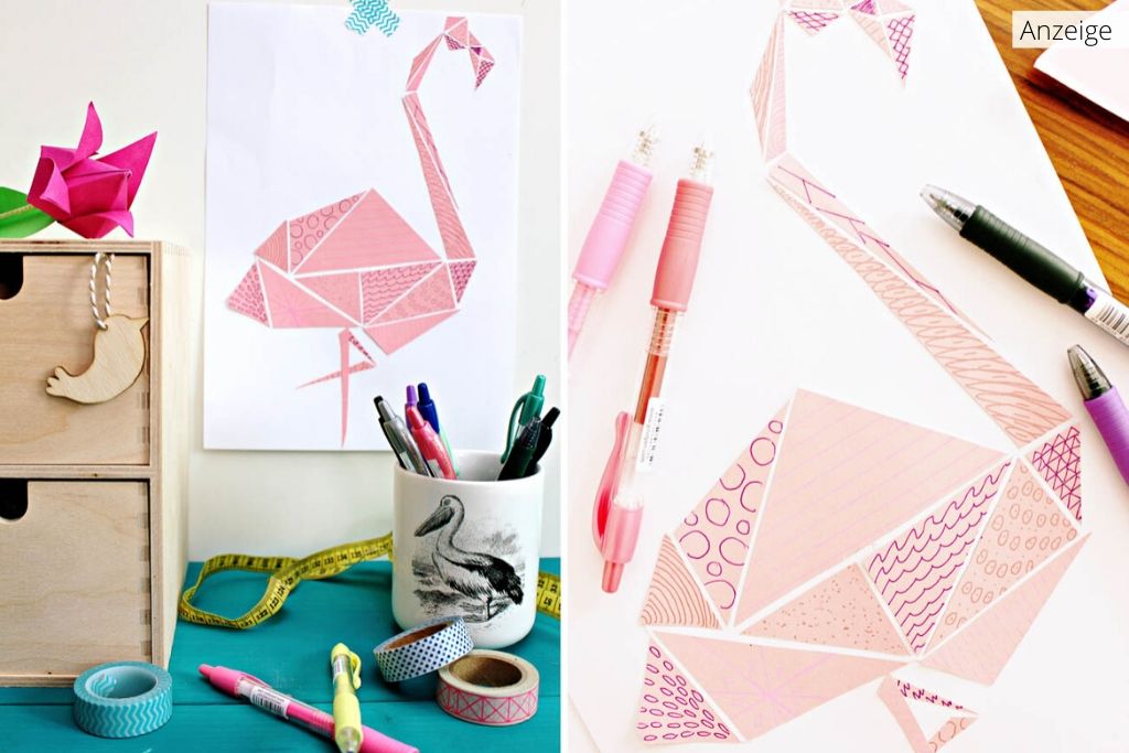 Geometrischer Flamingo mit Mustern {DIY-Anleitung}