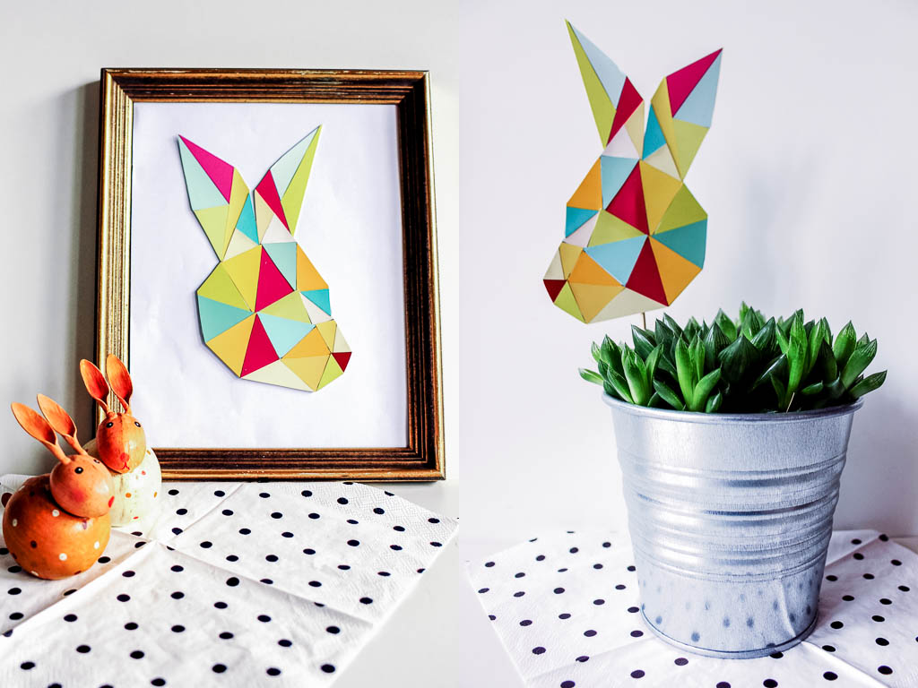 Geometrischer Hase aus Farbkarten: Dekoration für Ostern