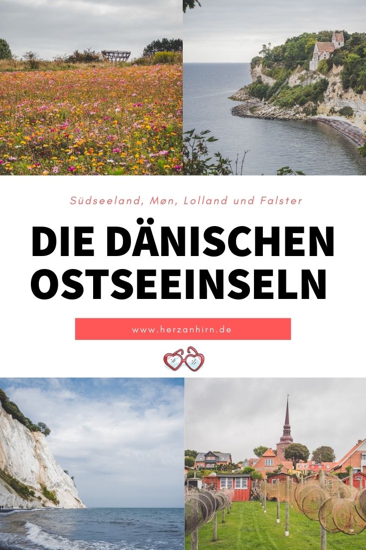 Ausflugsziele und Sehenswürdigkeiten auf den dänischen Ostseeinseln Südseeland, Møn, Lolland und Falster Pinterest Grafik